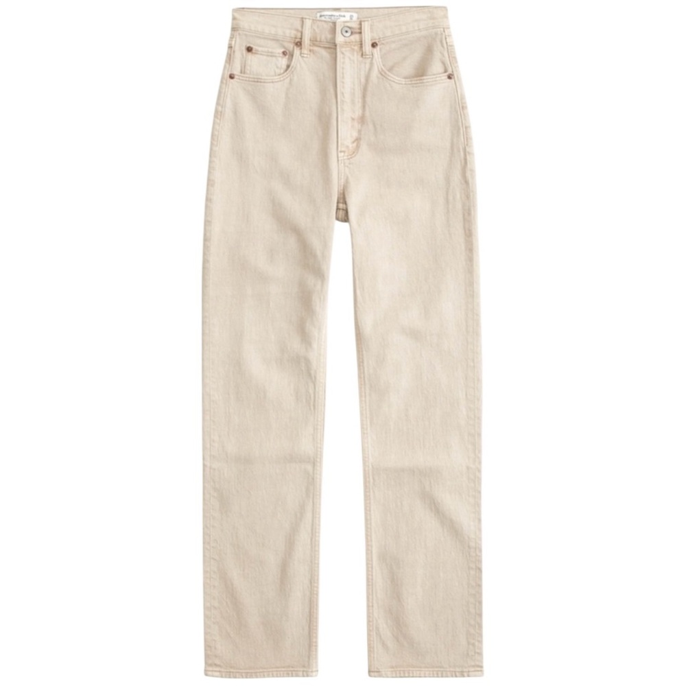 Abercrombie‎ Long Length The Ankle Straight Ultra High Rise Oatmeal 32/14L NWT